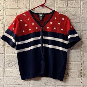Norton Petites Patriotic Star Cardigan Sweater | Red White Blue | PL
